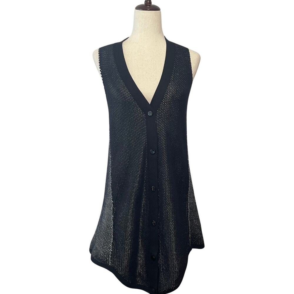 Missoni Sweater Vest Cardigan Racerback Knit Women's Black Metallic Silver